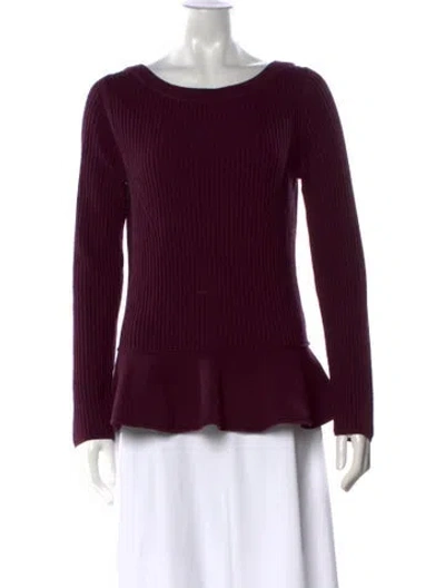 Pre-owned Tory Burch Merino Wool Bateau Neckline Sweater In Burgundy