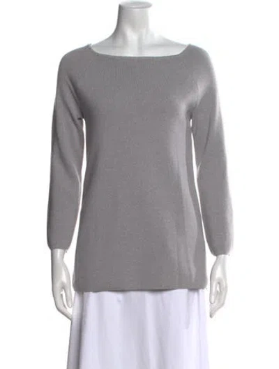Pre-owned Tory Burch Merino Wool Bateau Neckline Sweater In Gray
