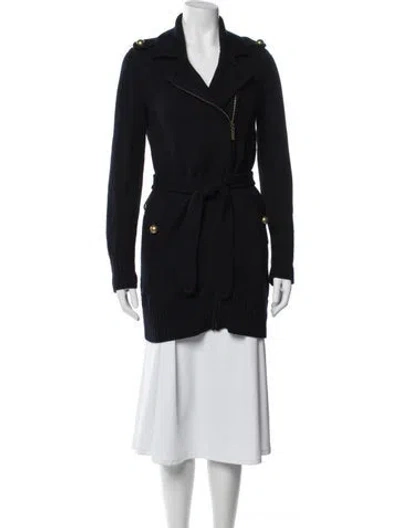 Pre-owned Tory Burch Merino Wool Biker Jacket In Blue