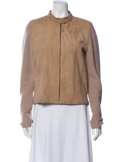 Pre-owned Tory Burch Merino Wool Biker Jacket In Neutral