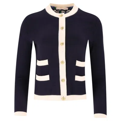 Pre-owned Tory Burch Merino Wool Cardigan In Black