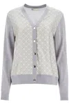 Tory Burch Merino Wool Cardigan In Shadow Gray Melange T Monogram Mini