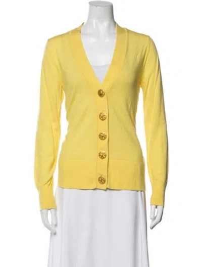 Pre-owned Tory Burch Merino Wool Cardigan In Yellow