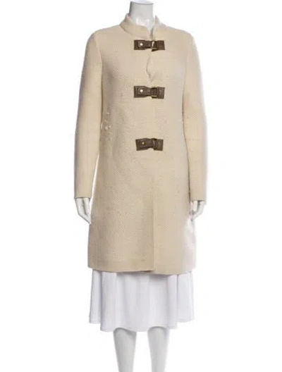Pre-owned Tory Burch Merino Wool Coat In Neutral