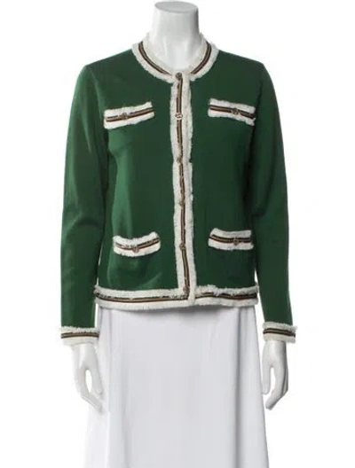 Pre-owned Tory Burch Merino Wool Colorblock Pattern Evening Jacket In Green