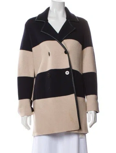 Pre-owned Tory Burch Merino Wool Colorblock Pattern Peacoat In Multi