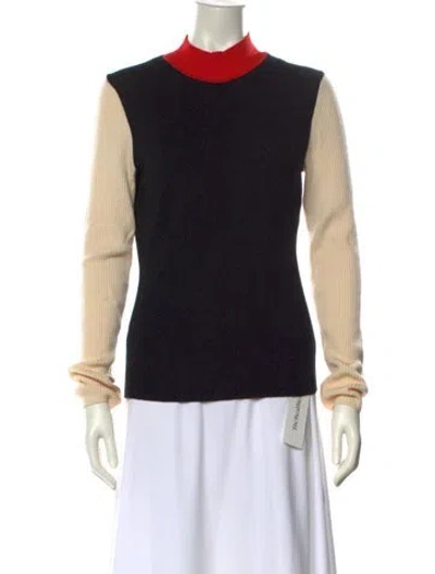 Pre-owned Tory Burch Merino Wool Colorblock Pattern Sweater In Black