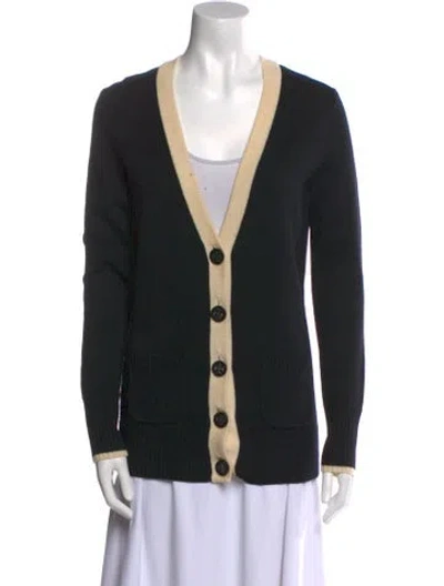 Pre-owned Tory Burch Merino Wool Colorblock Pattern Sweater In Black