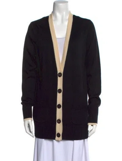 Pre-owned Tory Burch Merino Wool Colorblock Pattern Sweater In Black