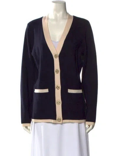 Pre-owned Tory Burch Merino Wool Colorblock Pattern Sweater In Black