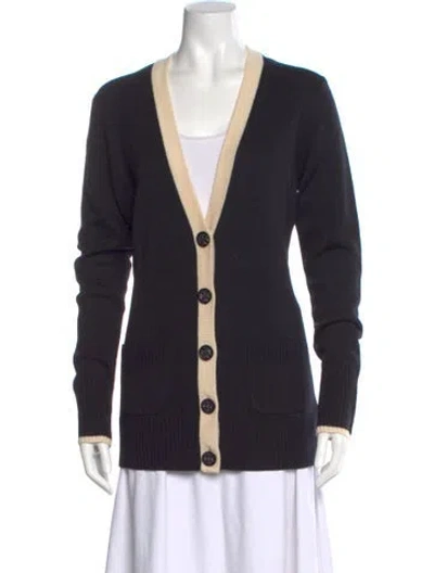Pre-owned Tory Burch Merino Wool Colorblock Pattern Sweater In Black