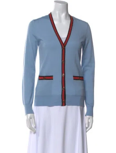 Pre-owned Tory Burch Merino Wool Colorblock Pattern Sweater In Blue