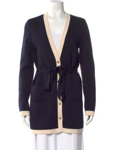 Pre-owned Tory Burch Merino Wool Colorblock Pattern Sweater In Blue