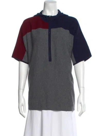Pre-owned Tory Burch Merino Wool Colorblock Pattern Sweater In Gray