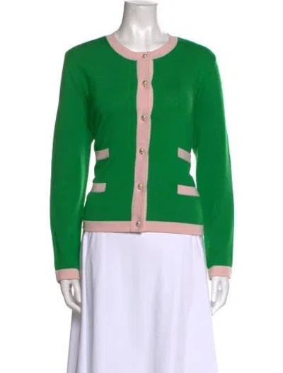 Pre-owned Tory Burch Merino Wool Colorblock Pattern Sweater In Green