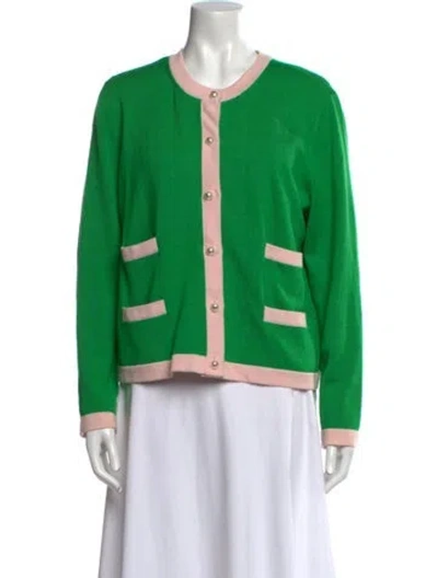 Pre-owned Tory Burch Merino Wool Colorblock Pattern Sweater In Green