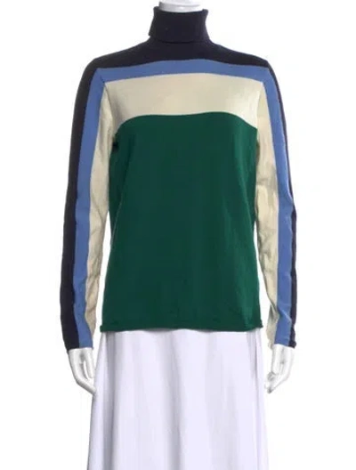 Pre-owned Tory Burch Merino Wool Colorblock Pattern Sweater In Green