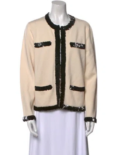 Pre-owned Tory Burch Merino Wool Colorblock Pattern Sweater In Neutral