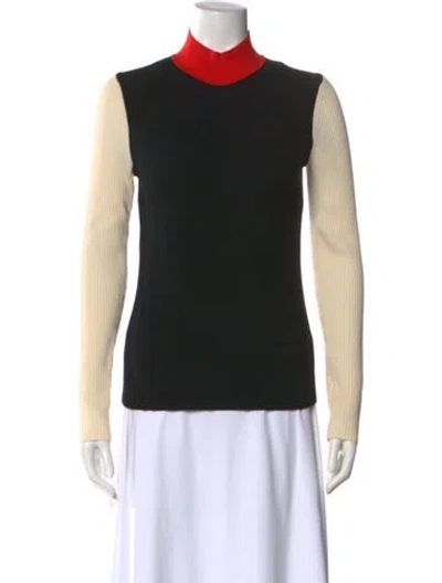 Pre-owned Tory Burch Merino Wool Colorblock Pattern Sweater W/ Tags In Black