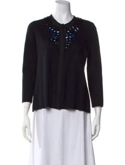Pre-owned Tory Burch Merino Wool Crew Neck Sweater In Black