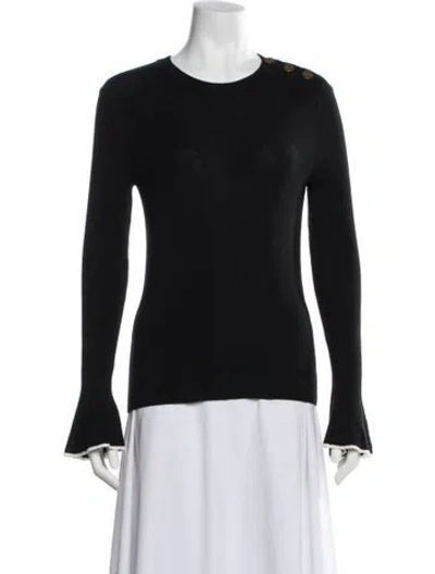 Pre-owned Tory Burch Merino Wool Crew Neck Sweater In Black