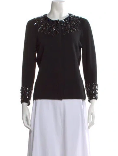 Pre-owned Tory Burch Merino Wool Crew Neck Sweater In Black
