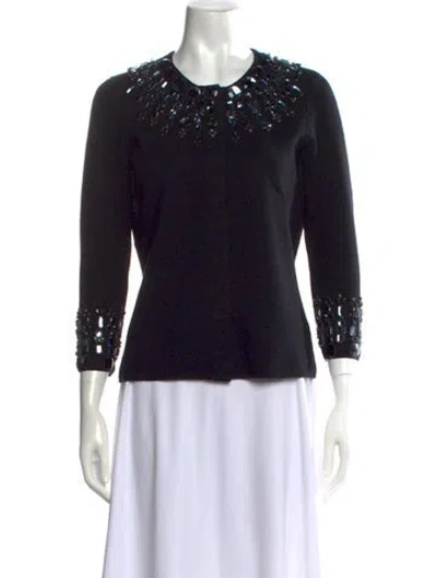 Pre-owned Tory Burch Merino Wool Crew Neck Sweater In Black