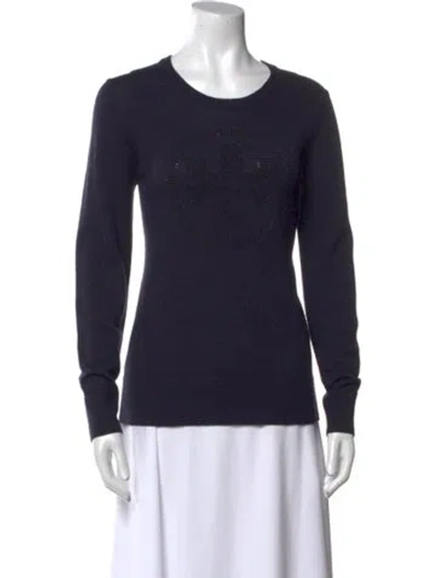 Pre-owned Tory Burch Merino Wool Crew Neck Sweater In Blue