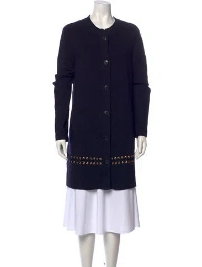 Pre-owned Tory Burch Merino Wool Crew Neck Sweater In Blue