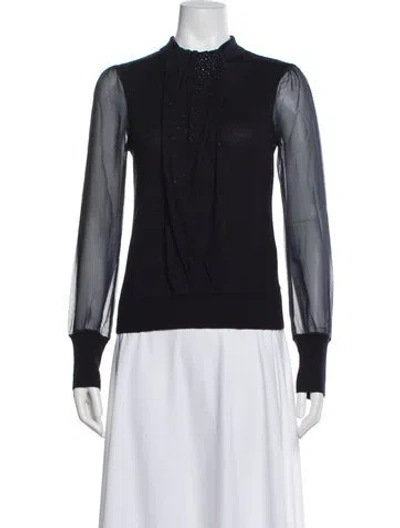 Pre-owned Tory Burch Merino Wool Crew Neck Sweater In Blue