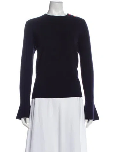 Pre-owned Tory Burch Merino Wool Crew Neck Sweater In Blue