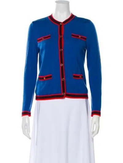 Pre-owned Tory Burch Merino Wool Crew Neck Sweater In Blue