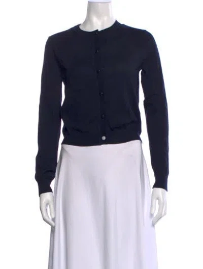 Pre-owned Tory Burch Merino Wool Crew Neck Sweater In Blue