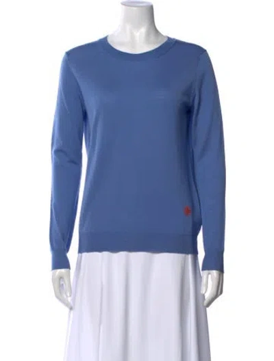 Pre-owned Tory Burch Merino Wool Crew Neck Sweater In Blue