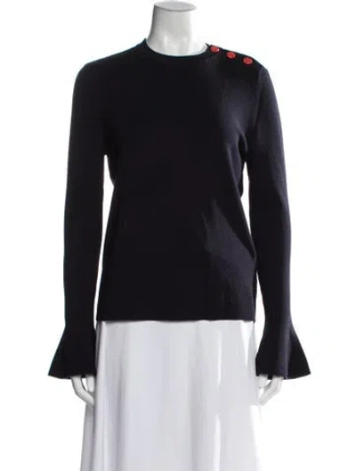 Pre-owned Tory Burch Merino Wool Crew Neck Sweater In Blue