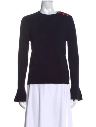 Pre-owned Tory Burch Merino Wool Crew Neck Sweater In Blue