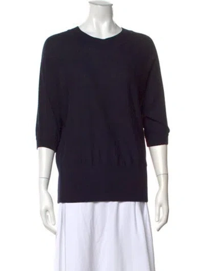 Pre-owned Tory Burch Merino Wool Crew Neck Sweater In Blue