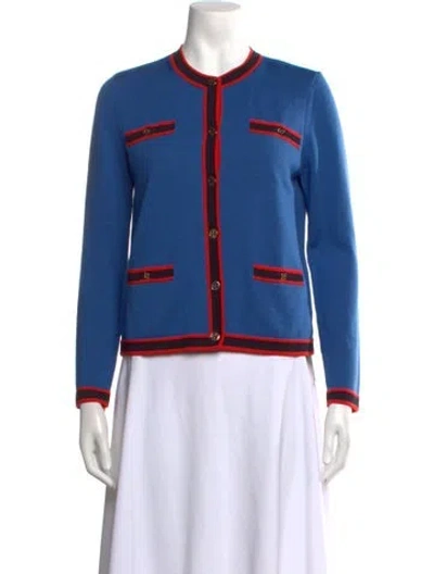 Pre-owned Tory Burch Merino Wool Crew Neck Sweater In Blue