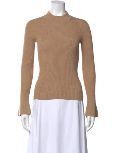 Pre-owned Tory Burch Merino Wool Crew Neck Sweater In Brown