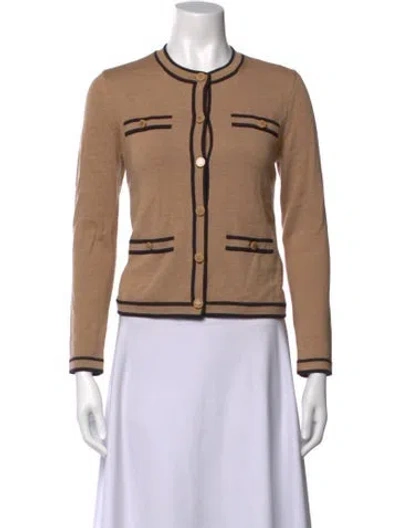 Pre-owned Tory Burch Merino Wool Crew Neck Sweater In Brown