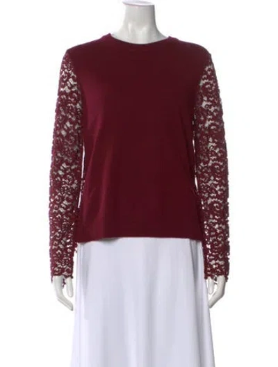 Pre-owned Tory Burch Merino Wool Crew Neck Sweater In Burgundy