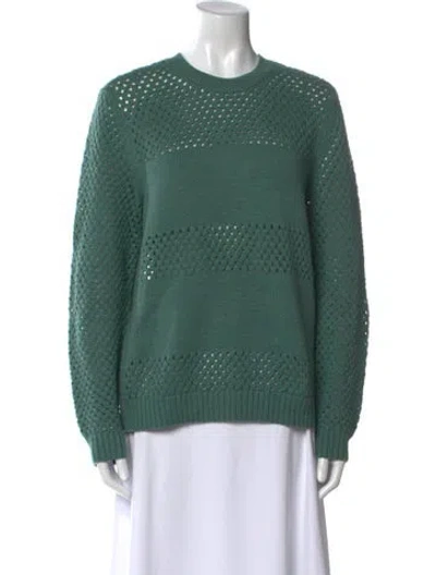 Pre-owned Tory Burch Merino Wool Crew Neck Sweater In Green