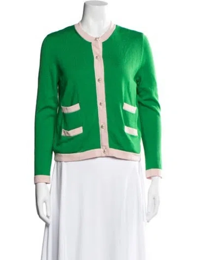 Pre-owned Tory Burch Merino Wool Crew Neck Sweater In Green