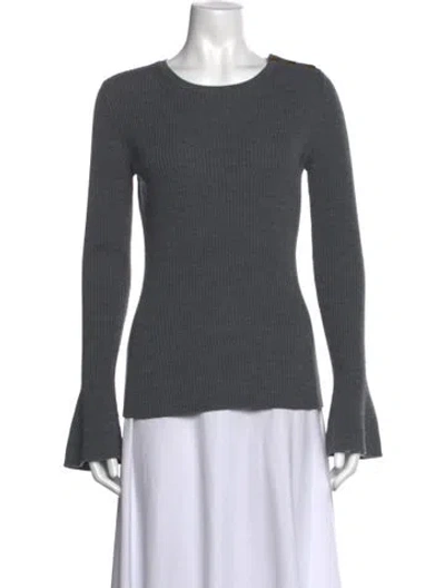Pre-owned Tory Burch Merino Wool Crew Neck Sweater In Grey