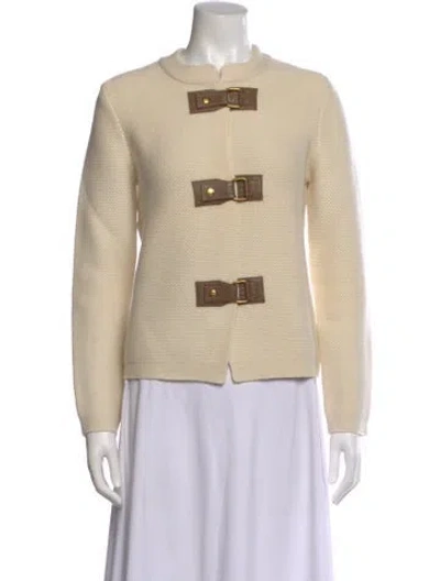 Pre-owned Tory Burch Merino Wool Crew Neck Sweater In Neutral