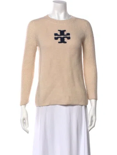 Pre-owned Tory Burch Merino Wool Crew Neck Sweater In Neutral