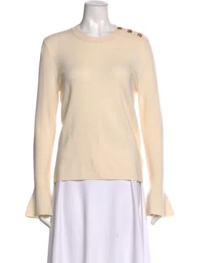 Pre-owned Tory Burch Merino Wool Crew Neck Sweater In Neutral