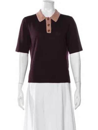 Pre-owned Tory Burch Merino Wool Crew Neck Sweater In Purple