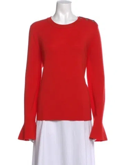 Pre-owned Tory Burch Merino Wool Crew Neck Sweater In Red