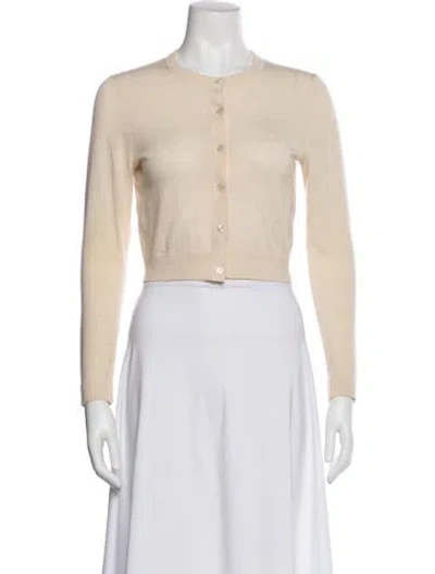 Pre-owned Tory Burch Merino Wool Crew Neck Sweater In White